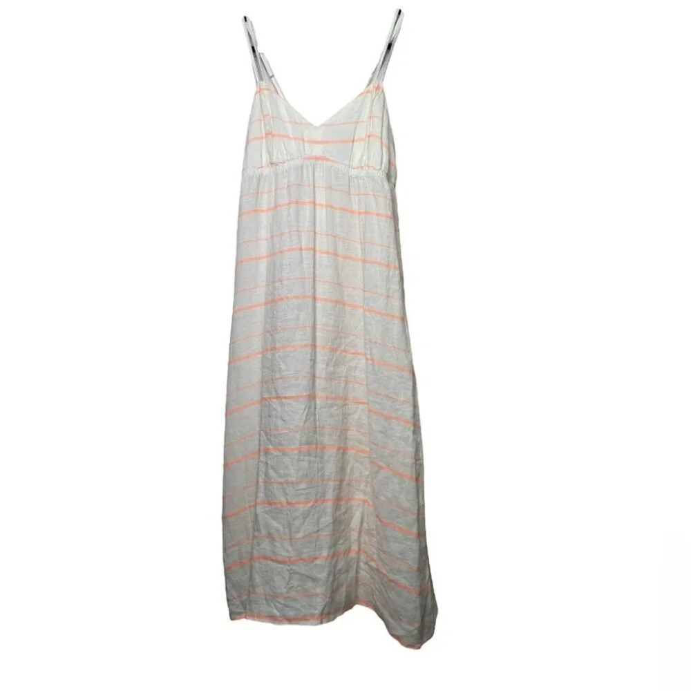 J.CREW Linen Cotton Blend Peach Cream Stripes Midi Dress No Size Tag - Picture 3 of 15